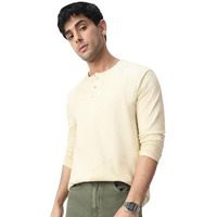 Urbano Fashion Men's Cloud Cream Solid Henley Neck Slim Fit Full Sleeve Cotton T-Shirt (Hentee-Full-Cream-M)