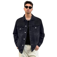 Urbano Fashion Men's Black Regular Fit Washed Full Sleeve Denim Jacket (Jakt-Denimball-Black-L)