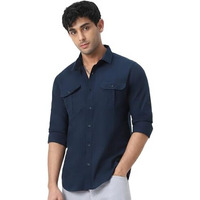 Urbano Fashion Men's Navy Cotton Full Sleeve Regular Fit Casual Solid Shirt (Shirtsolregut-03-Navy-L)