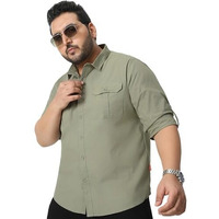 Urbano Plus Men's Olive Cotton Full Sleeve Regular Fit Casual Solid Shirt (Plusshirtsolregutp-03-Olive-5Xl)
