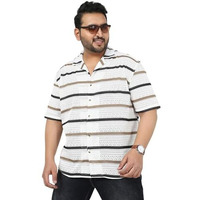 Urbano Plus Men's White, Brown Cotton Half Sleeve Oversized Fit Textured Crochet Shirt With Cuban Collar (Plusshirtcrcovp-Hf-Brown-3Xl)