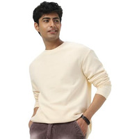 Urbano Fashion Men's Cloud Cream Textured Round Neck Oversized Full Sleeve Cotton T-Shirt (Txtovfstee-02-Cream-Xl)