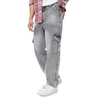 Urbano Fashion Men's Ice Grey Loose Baggy Fit Washed Cargo Jeans With 6 Pockets Non-Stretchable (Jeanlscargotowl-Icegrey-32)