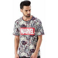 Veirdo Men's Original Marvel Avengers Typography Printed Oversized, Half Sleeves Baggy, Drop Shoulder Cotton Loose Fit T-Shirt (Multicolor_ L)