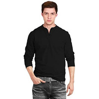 Veirdo Pure Cotton Regular Fit Henley Neck Full Sleeve T-Shirt For Men & Boys (Tsh_23_Henley_Black)