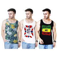 Veirdo Men's Regular Fit Tank Top (Pack Of 3) (Po3_G4_Mrcblk-97Lndnwht_B102_Xxl_White & Green_Xx-Large)