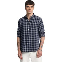 The Bear House Men's Cotton Checked Slim Fit Casual Shirt Blue