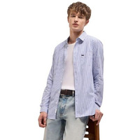 The Bear House Men Spread Collar Vertical Striped Cotton Casual Shirt Blue