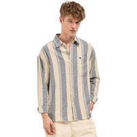 The Bear House Men's Cotton Striped Overshirt Blue