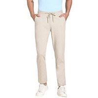 Dennis Lingo Men's Cotton Regular Fit Solid Stretchable Chinos, Casual Trouser Pants With Drawstring Waist (Beige, 32)