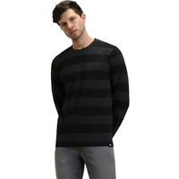 Dennis Lingo Men's Cotton Black Stripes Regular Fit Button-Down Full Sleeve Crew Tshirt (M)