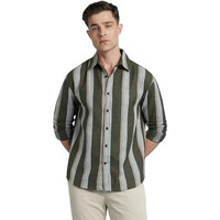 Dennis Lingo Men Cotton Blend Relaxed Fit Striped Shirts Olive