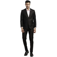 Turtle Men Polyviscose Tailored Fit Black Formal Suits (2 Piece)