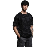 Jack & Jones Men Camouflage Oversized Black Tshirt