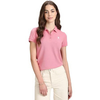 U.S. Polo Assn. Women's Cotton Textured Slim Polo Shirt (Uwaw23Tsh046_Pink_L)