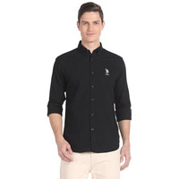 U.S. Polo Assn. Men's Cotton Solid Regular Fit Shirt (Ussht-G75_Black, Large