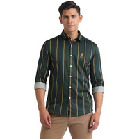U.S. Polo Assn. Men's Cotton Striped Slim Fit Shirt (Udsht1142_Green, Medium