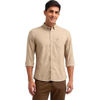 U.S. Polo Assn. Denim Co. Men's Textured Slim Fit Button Down Shirt (Udsht1302_Beige