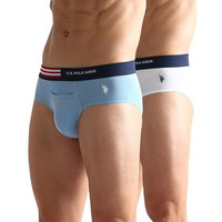 U.S. Polo Assn. Men's Cotton Blend Classic Solid Briefs (Pack Of 2) (Oeb06-P2_White-Glacier Lake