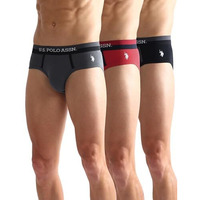 U.S. Polo Assn. Men's Cotton Blend Classic Solid Briefs (Pack Of 3) (Oeb07-P3_Black-Grey-Red
