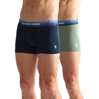 U.S. Polo Assn. Men's Cotton Blend Classic Solid Trunks (Pack Of 2) (Oet05-P2_Hedge Green-Navy