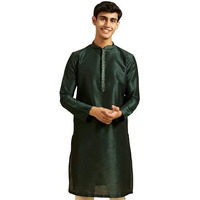 Diwas By Manyavar Men's Art Silk Embroidered Solid Kurta (Dark Green,Xxl)