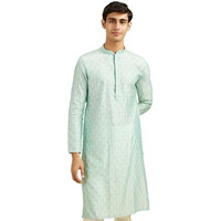 Diwas By Manyavar Men's Blended Viscose Jacquard| Self Design Kurta (Aqua Green,Xl)