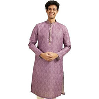 Diwas By Manyavar Men's Cotton Blend Printed Kurta (Purple,Xl)