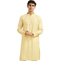 Diwas By Manyavar Men's Blended Cotton Printed Kurta (Yellow,M)