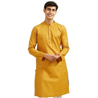 Diwas By Manyavar Men's Cotton Self Design Kurta (Mustard,L)