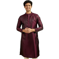 Diwas By Manyavar Men's Satin Jacquard| Self Design Kurta (Wine,Xl)