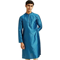 Diwas By Manyavar Men's Art Silk Self Design Kurta (Mid Blue,L)