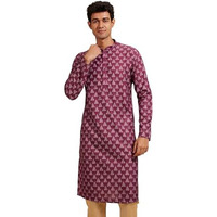 Diwas By Manyavar Men's Cotton Blend Printed Kurta (Purple,M)