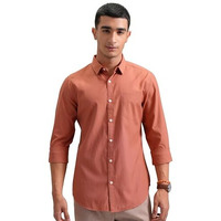 Highlander Men's Solid Slim Fit Shirt (Phsh000025_Dusty Orange