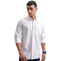 Highlander Men's Striped Slim Fit Shirt (Phsh000050_White/Indigo