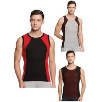 Genx Men's Super Combed Cotton Gym Vest With Sports Style (Pack Of 3) (Color May Vary) 7708-95Cm