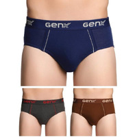Genx Gusto Men's Brief -Stylish & Comfortable, 100% Combed Cotton Underwear(Pack Of 3)(Color May Vary) O/E-90Cm