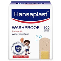 Hansaplast Antiseptic Washproof Bandage For Injury & Wounds | 100 Strips | First Aid | Water Resistant | Provides Comfort To The Wound In Water | For Kids & Adults