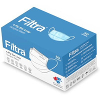Filtra 4-Ply Ear Loop Surgical Mask | Dental & Medical Mask | Very High Filtration 99% Bfe & Pfe | Breathable | Hypoallergenic | Fluid Repellent | Dispenser Box Of 50 Masks - Blue