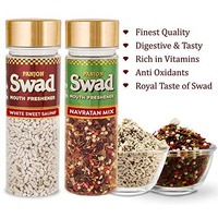 Panjon Swad Mouth Freshener White Sweet Saunf & Navratan Mix Elaichi Mukhwas, 2 Bottles, 260G