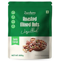 Zucchero Roasted Nut Mix, 800G (California Almond, Cashew (W240), White Chikpeas, Bold Peanuts, Pistachio, Black Raisin) - Oil-Free Roasting | No Added Salt | Hi-Protein | Roasted Dry Fruit | Jumbo Quality | Brainy Nuts | Preservative Free | Zero Cholesterol | Superfood