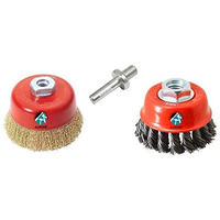 Aasons Twisted And Crimped 3" Cup Brush Set Combo For Removing Rust, Paint & Polishing Can Be Used With 4" Angle Grinder Or Drill Machine With Adaptor