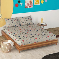 Sleepyhead Confetti - 144Tc Double Size Cotton Bedsheet With 2 Pillow Covers (90"X100", Grey),144 Tc