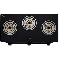 Elica Vetro Glass Top 3 Burner Gas Stove (7031 Ct Vetro Black), Manual Ignition