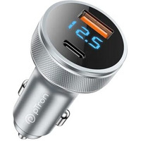 Ptron Bullet Ultima Mini 65W Car Charger With Dual Output, Fast Charging (Type-C Pd 45W & 20W Usb Qc 3.0A), Lightweight & Durable Metal Body & Compatible With All Smartphones (Grey)