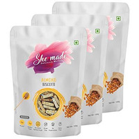 She Made Foods Biscotti Cookies - Pack Of 3, Classic Almond Flavour, Fibre Dense & Gluten-Free Biscuit, Baked, Crunchy & Tasty Gourmet Snacks, Light & Healthy Nibbles (150 Grams Each)
