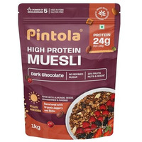 Pintola High Protein Muesli Dark Chocolate & Cranberry 1Kg, 24G Protein, High Fibre, Trans Fat Free With Brown Sugar, Real Fruits, Muesli For Breakfast Food, Muselies Fruit Nuts And Seeds 1 Kg