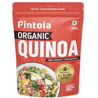 Pintola Organic Quinoa 500G, Cereal For Breakfast, High In Protein & Dietry Fibre, Minerals, Cholesterol-Free, Gluten-Free Quinoa Seeds Diet Food For Weight Management (500G)