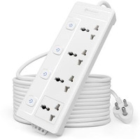 Cablet 4 Way Extension Board 250 Volts 4 Universal Socket + 4 Switch, 10A And 2500W - 4.5M Heavy Duty Cable - White, Medium (Cablet 4040-45)
