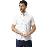 Thomas Scott Men's Printed Slim Fit 100% Cotton Casual Shirt With Half Sleeve Pure White